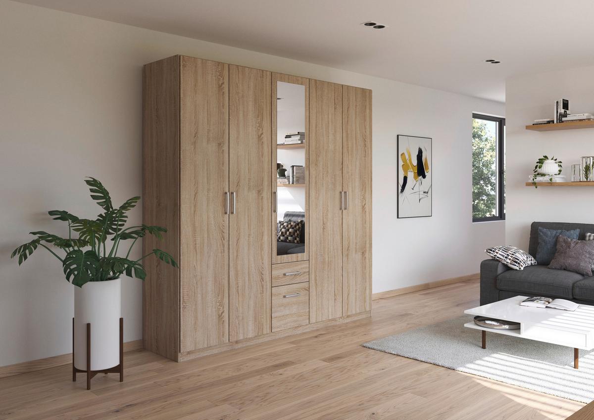 Drehtürenschrank Bingen Eichefarben - Eichefarben/Alufarben, MODERN, Holzwerkstoff/Kunststoff (226/229/54cm) - Rauch Möbel