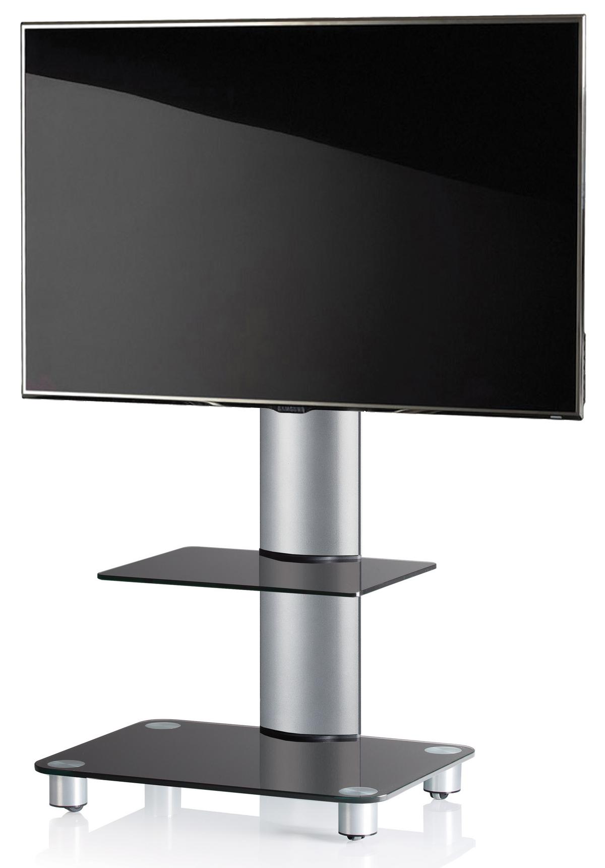 TV-Rack Tosal ca. 60x100 cm Schwarz/Silber - Silberfarben/Schwarz, KONVENTIONELL, Glas/Metall (60/100/44cm) - MID.YOU
