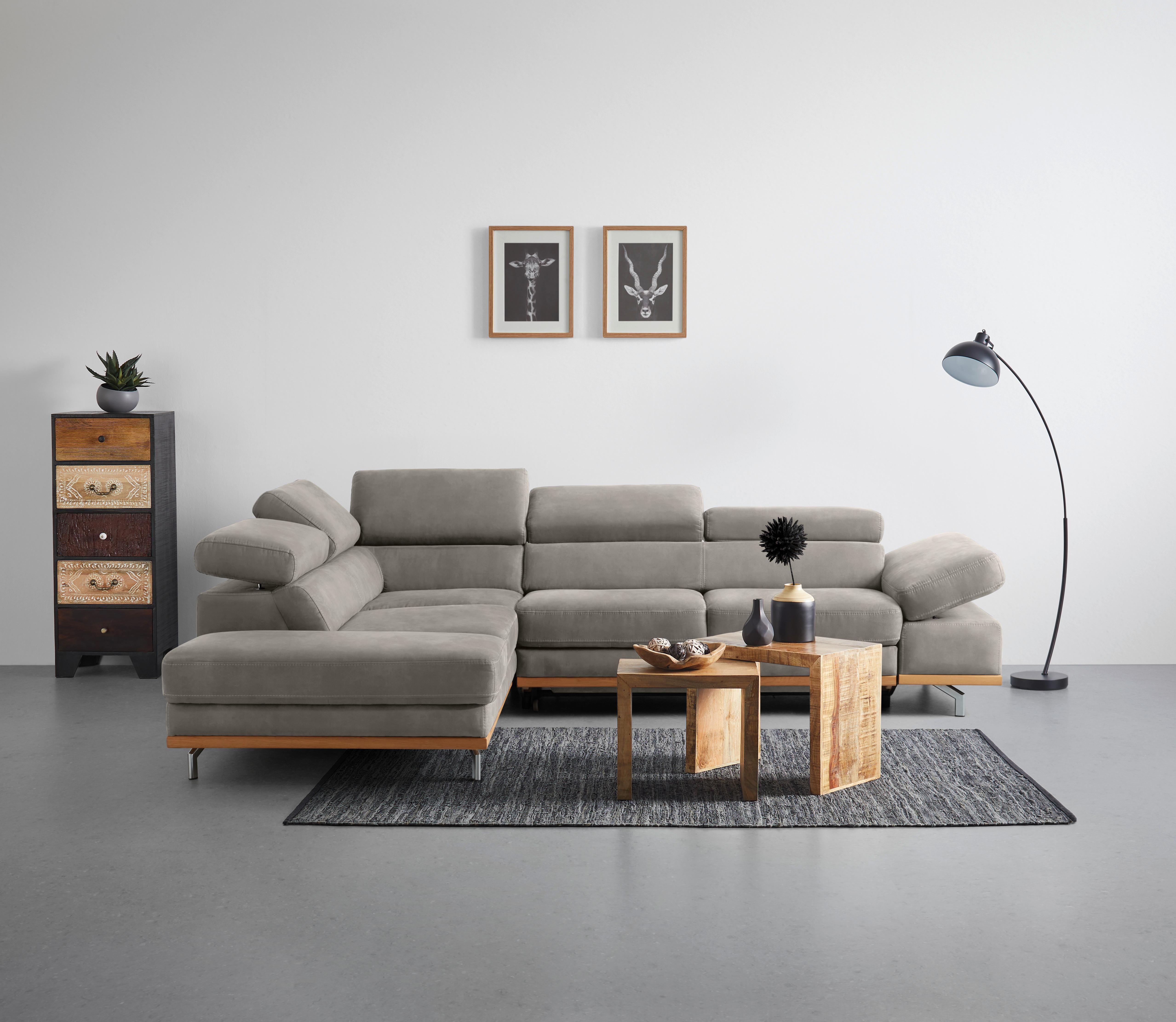 Wohnlandschaft Carmen in Silber mit Bettfunktion - Chromfarben/Silberfarben, KONVENTIONELL, Holz/Textil (226/93/292cm) - Based