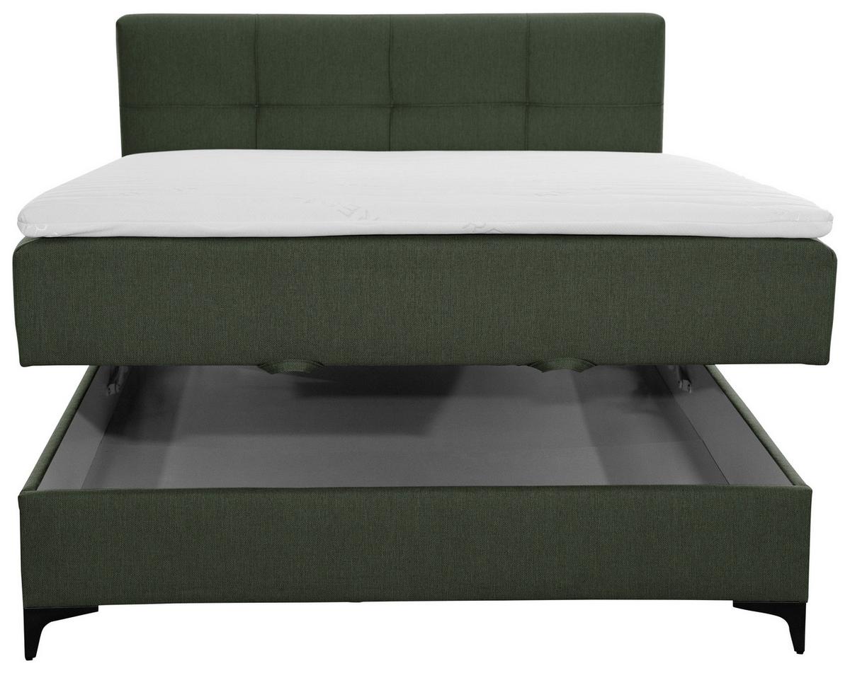Oblazinjena Postelja Freddie, Olivno Zelena, 140x200 - črna/olivno zelena , Konvencionalno, kovina/tekstil (140/200cm) - Mömax