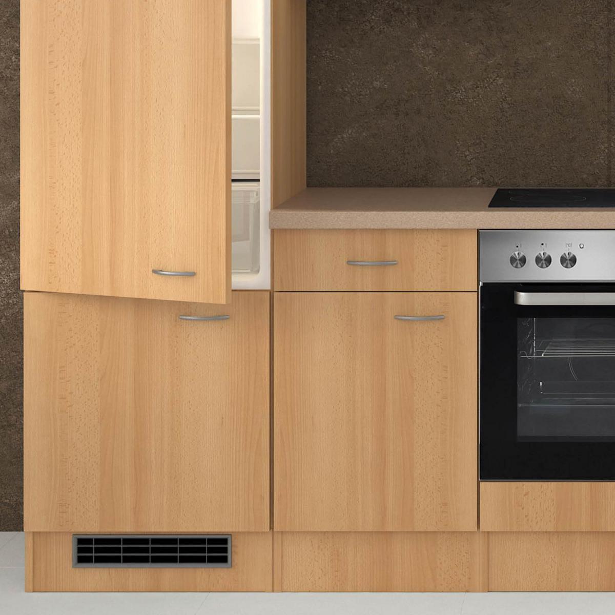 Kuhinjski Blok Z Aparati Nano, Barva Bukve - barve nerjavečega jekla/barve bukve, Moderno, umetna masa/steklo (280cm) - FlexWell