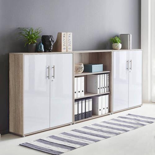 Aktenschrank Office Edition Sw Set 9 Eiche/Weiß - Weiß Hochglanz/Sonoma Eiche, MODERN, Holzwerkstoff (253,2/113,6/33cm) - MID.YOU