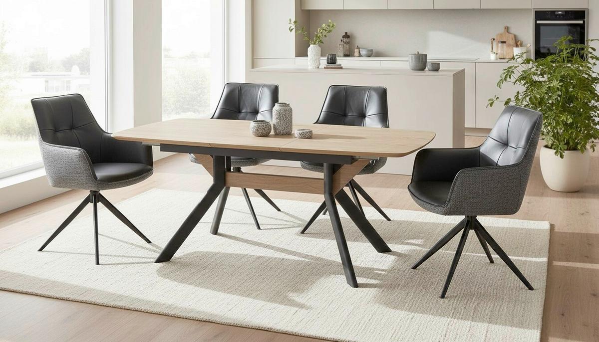 Raztegljiva Miza Riga, Naravna Barva, Črna, 160-200x95 - črna/naravne barve, Moderno, kovina/leseni material (160-200/95/76cm) - Livetastic