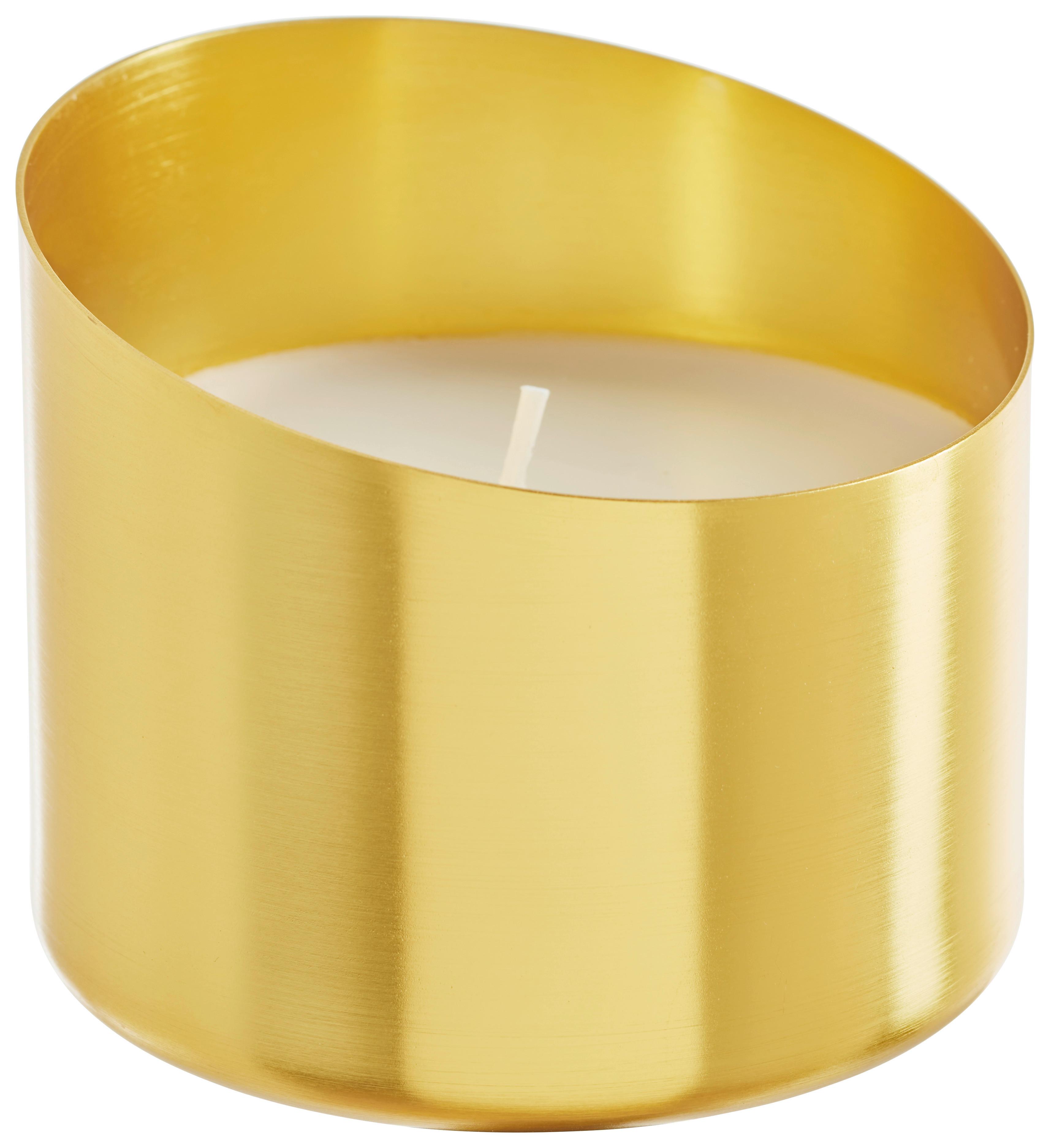 Kerze im Topf Mavie in Weiß/Goldfarben - Goldfarben/Weiß, ROMANTIK / LANDHAUS, Metall (8,9/7,6cm) - Modern Living