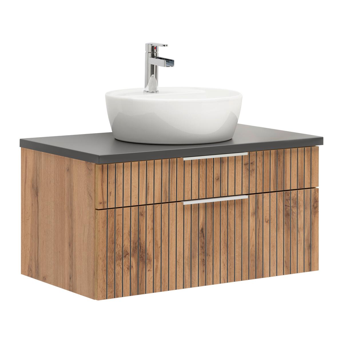 Waschtischkombi Jakarta Wotan Eiche/Schwarz - Eiche Wotan/Schwarz, MODERN, Keramik/Holzwerkstoff (80/41/47cm) - Mömax