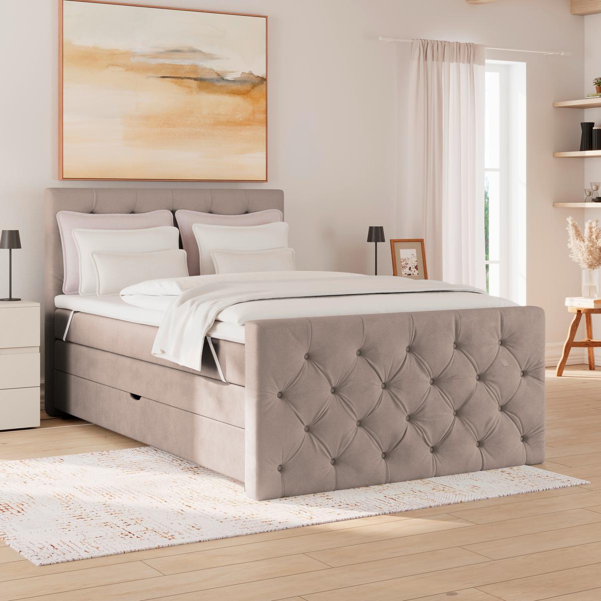 Boxspring Krevet Elio - bež/crna, Romantično / ladanjski, tekstil/plastika (140/200cm) - Modern Living