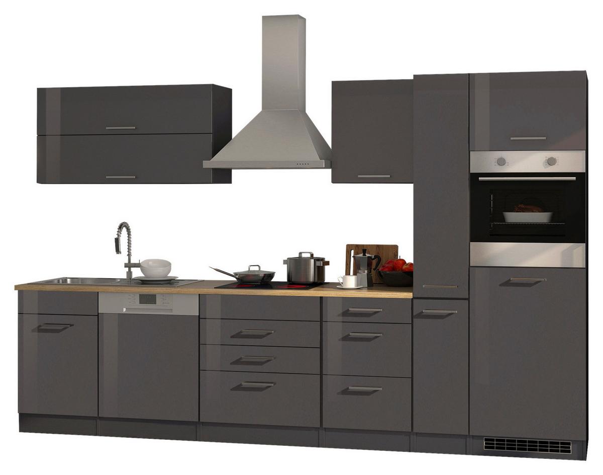 Küchenblock Mailand m. Geräten Graphitfarben - Silberfarben/Graphitfarben, MODERN, Holzwerkstoff/Metall (330cm) - Held