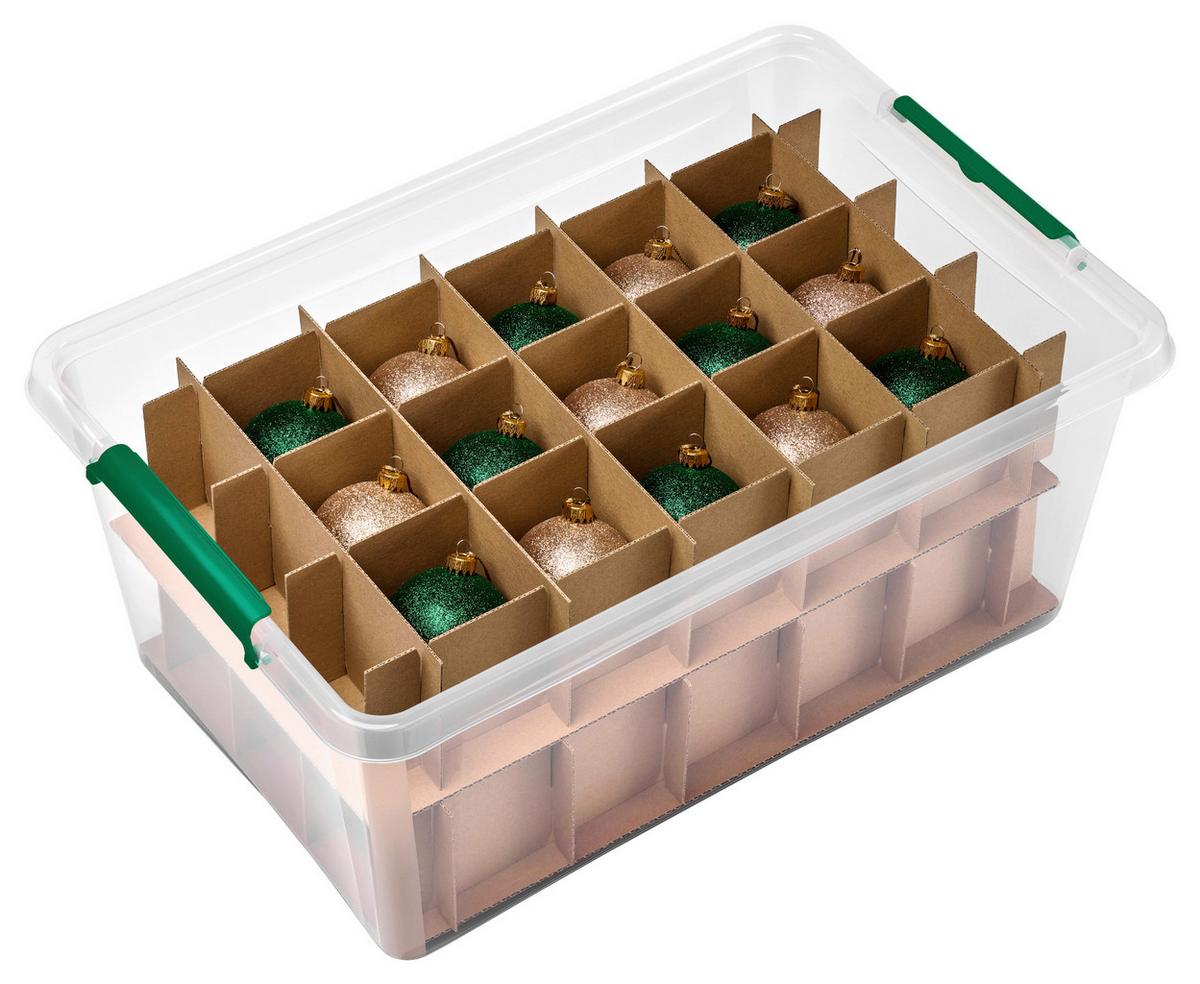 Box mit Deckel Xmas Grün/Transparent für 43 Kugeln - Transparent/Grün, KONVENTIONELL, Karton/Kunststoff (58/39/36,5cm) - Mömax