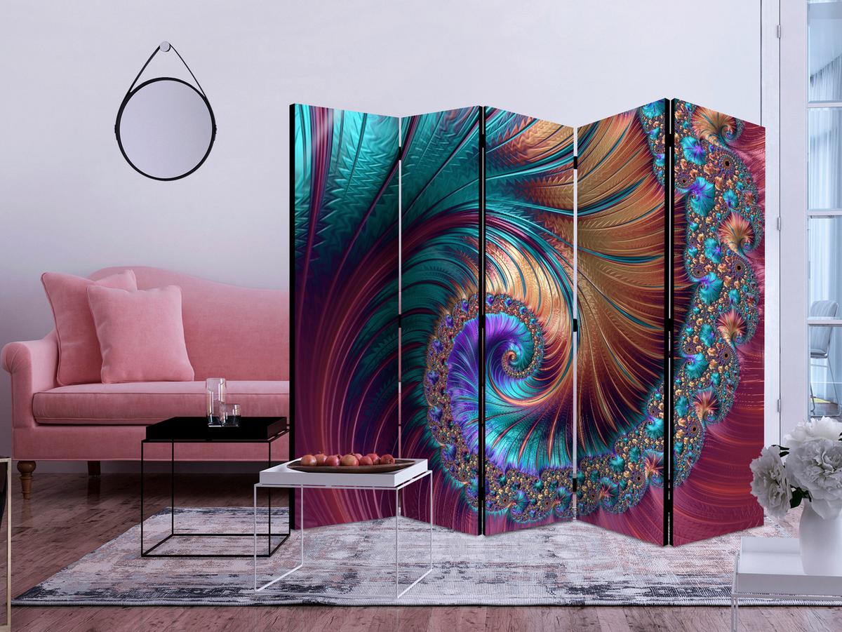 Paravan Peacock Tail I, 5-Delni, Dvostranski - večbarvno, Basics, tekstil/les (225/172/3cm) - artgeist