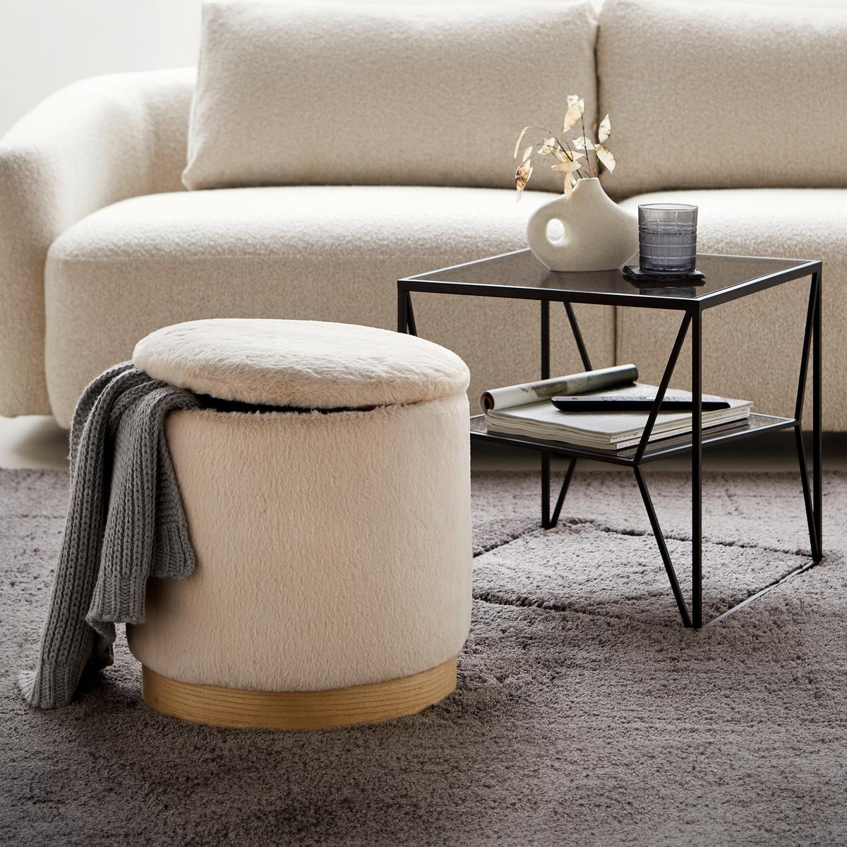 Hocker Pelo mit Stauraum Taupe Kunstfell - Taupe, ROMANTIK / LANDHAUS, Papier/Holzwerkstoff (39/40/39cm) - Premium Living