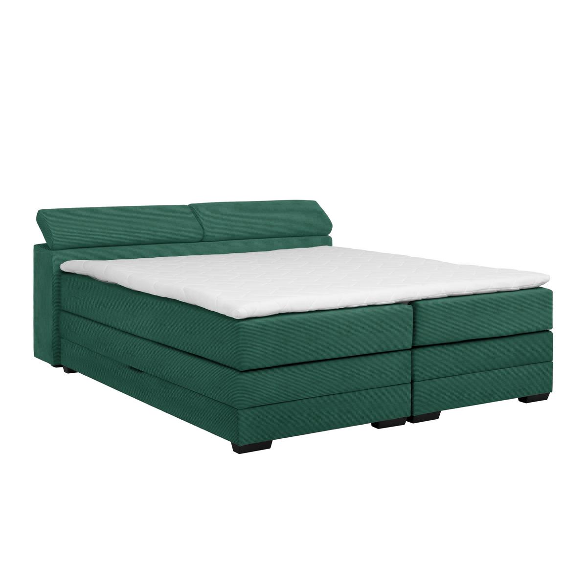 Boxspringbett Sevilla Dunkelgrün ca. 180x200cm - Dunkelgrün/Schwarz, KONVENTIONELL, Holz/Kunststoff (180/200cm) - Premium Living