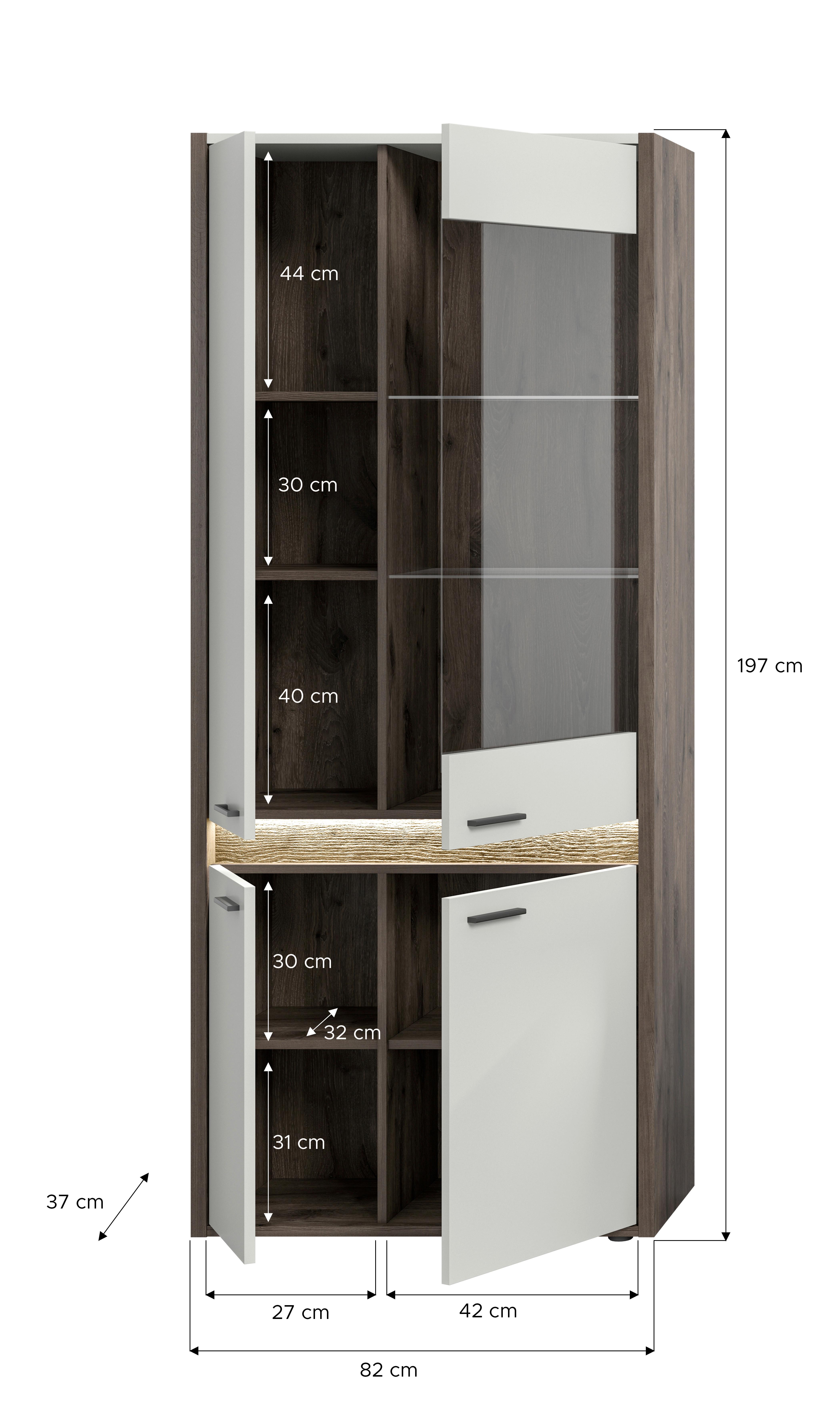 Vitrine Falcona Eiche dunkel /Grau ca. 82x198 cm - Design, Glas/Holzwerkstoff (82/198/37cm) - MID.YOU