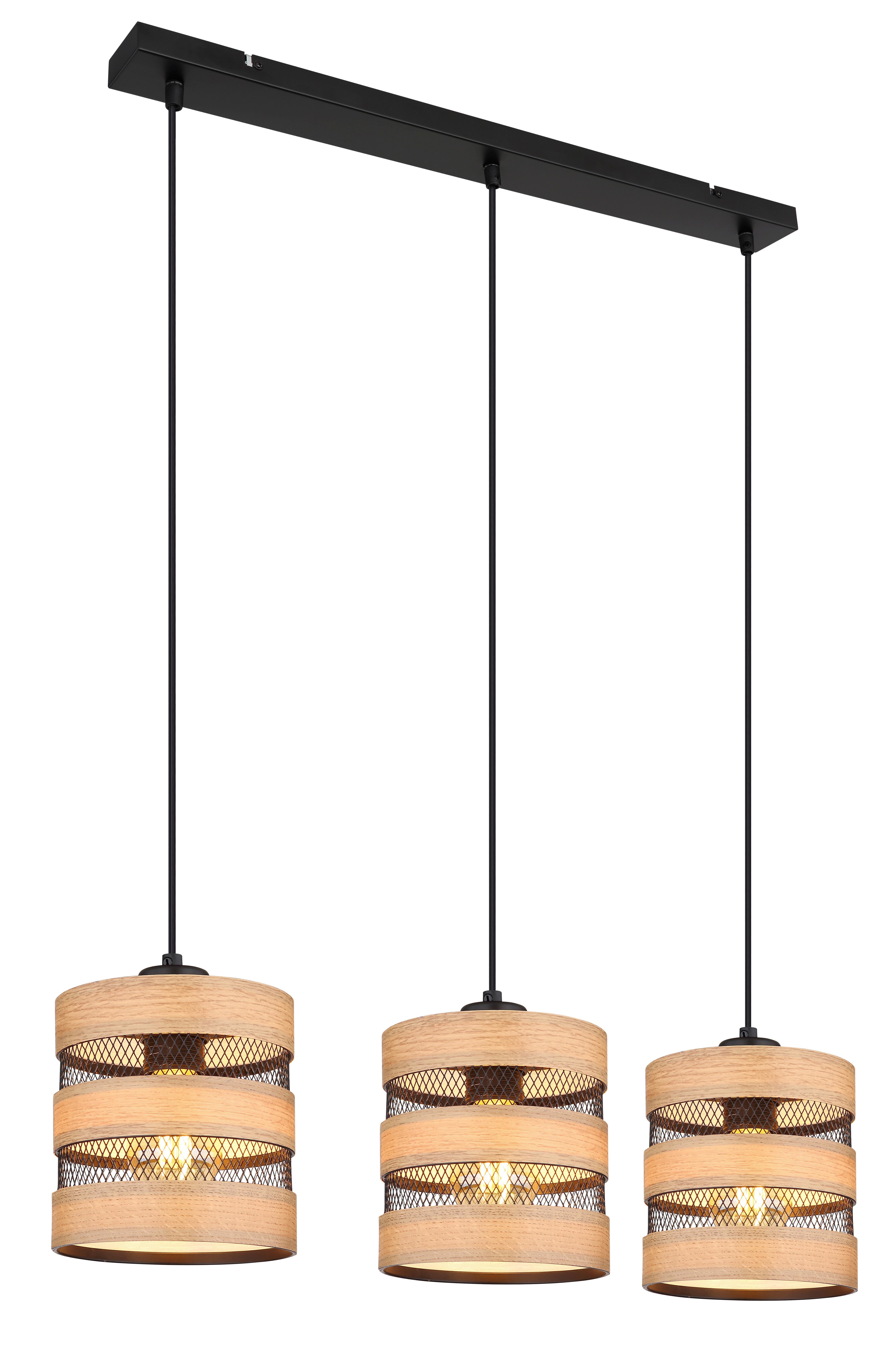 Hängeleuchte Soeni in Schwarz/Braun max. 40 Watt - Dunkelbraun/Schwarz, Design, Holz/Holzwerkstoff (75/18/120cm) - Globo