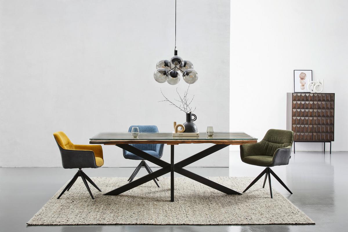 KRZESŁO Z PODŁOKIETNIKAMI AKITA - niebieski/czarny, Design, metal/tkanina (61.5/83.5/63cm) - Novel