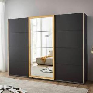 Schwebetürenschrank Katar Graphit-/Goldfarben - Goldfarben/Graphitfarben, MODERN, Glas/Holzwerkstoff (270/208/64cm) - Mömax
