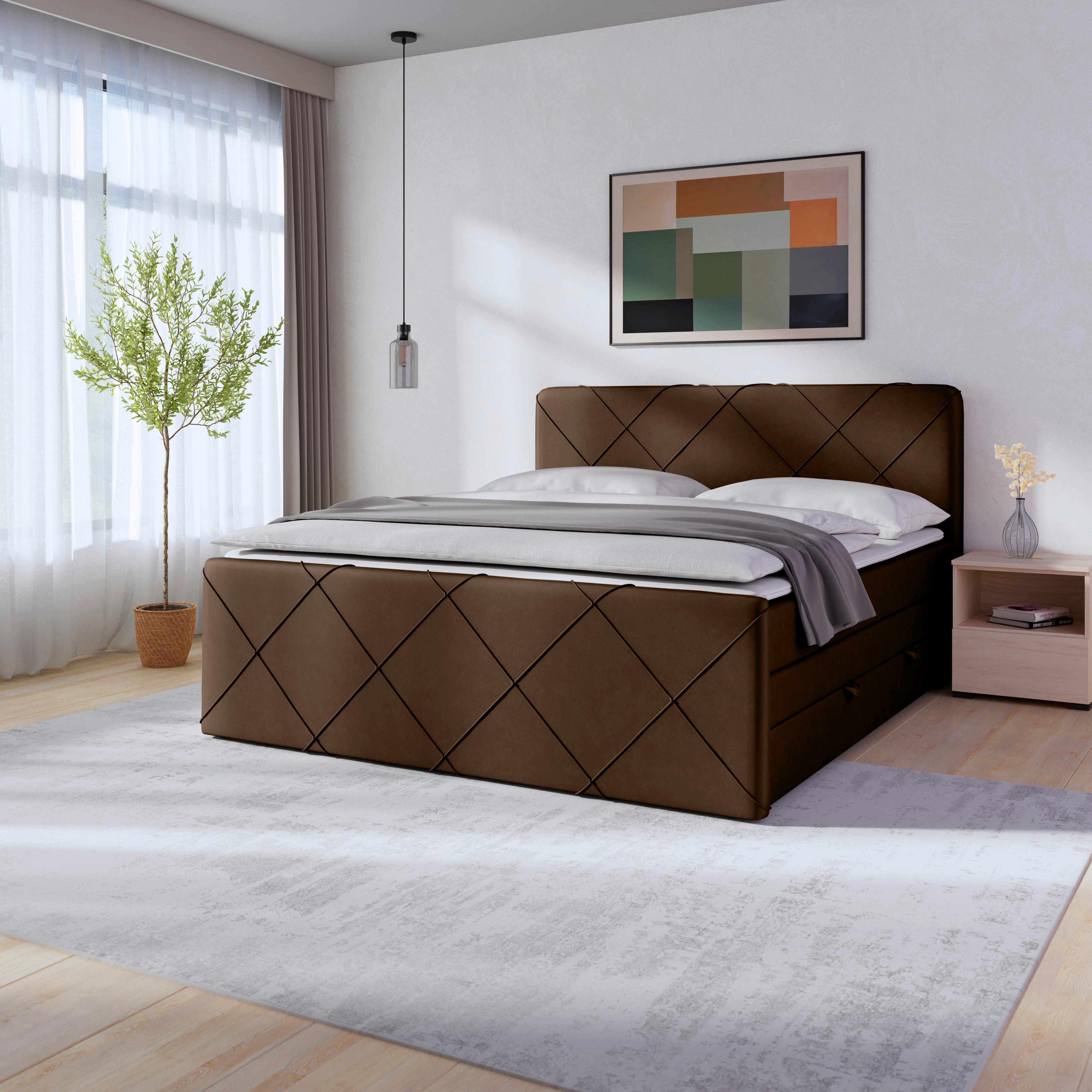Boxspringbett Cordoba ca. 180x200 cm Braun - Schwarz/Braun, MODERN, Holz/Textil (180/200cm) - MID.YOU