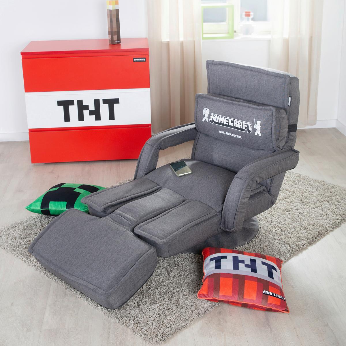 Loungesessel Minecraft ca. 62x80x60 cm Grau - Grau, MODERN, Textil/Metall (62/80/60cm) - Minecraft
