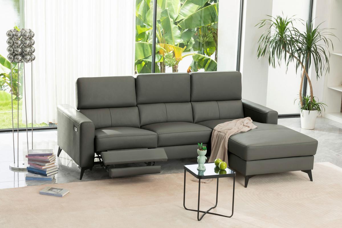Wohnlandschaft Ben Dunkelgrau - Dunkelgrau/Schwarz, MODERN, Leder/Holz (235/75-95/102-180cm) - Based