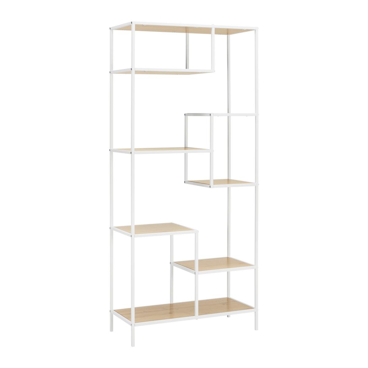 REGAŁ FIONA - biały/kolor sosnowy, Modern, materiał drewnopochodny/metal (80/180/35cm) - Bessagi Home
