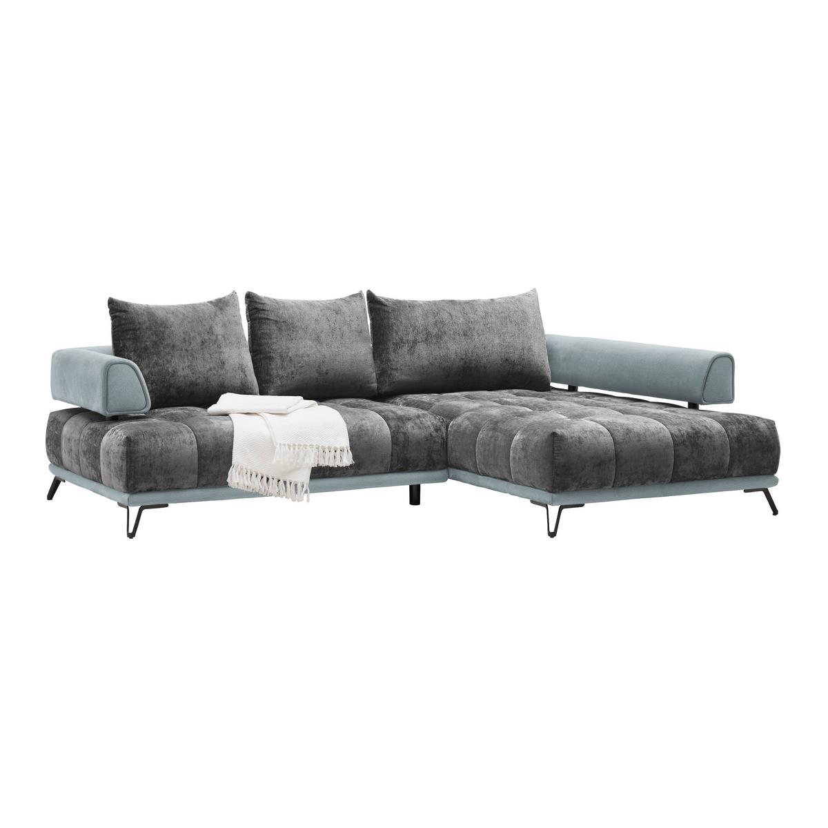 Ecksofa Morgan Silberfarben - Silberfarben/Schwarz, MODERN, Textil/Metall (262/67-87/184cm) - Mömax