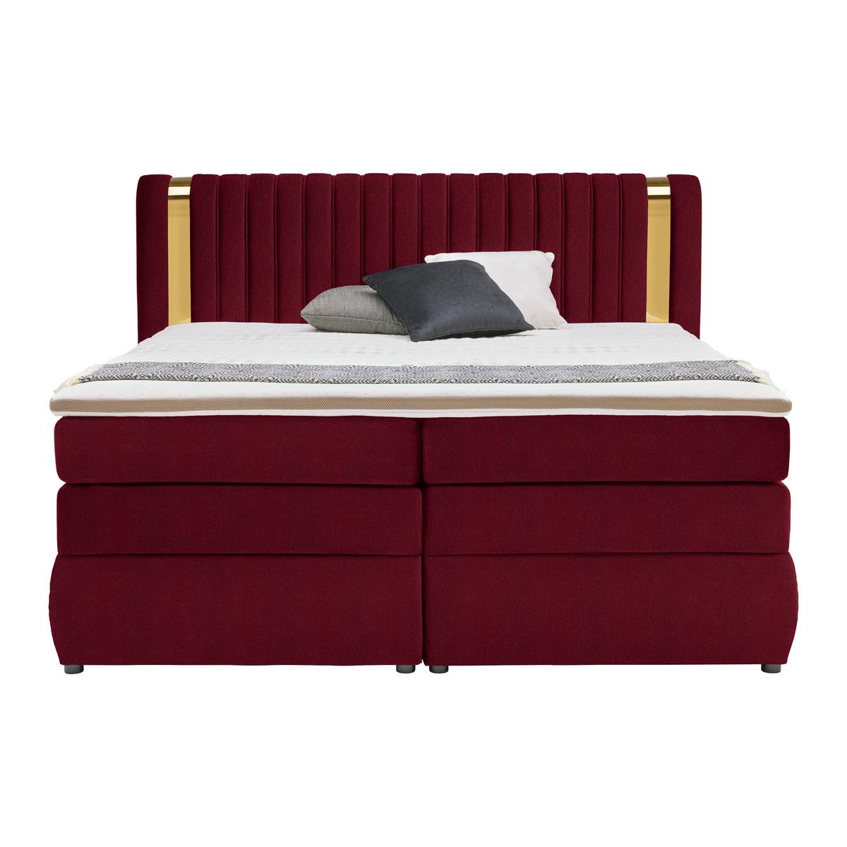 Boxspringbett Minola Gold Weinrot ca. 160x200cm - Weinrot/Schwarz, KONVENTIONELL, Kunststoff/Textil (160/200cm) - Premium Living