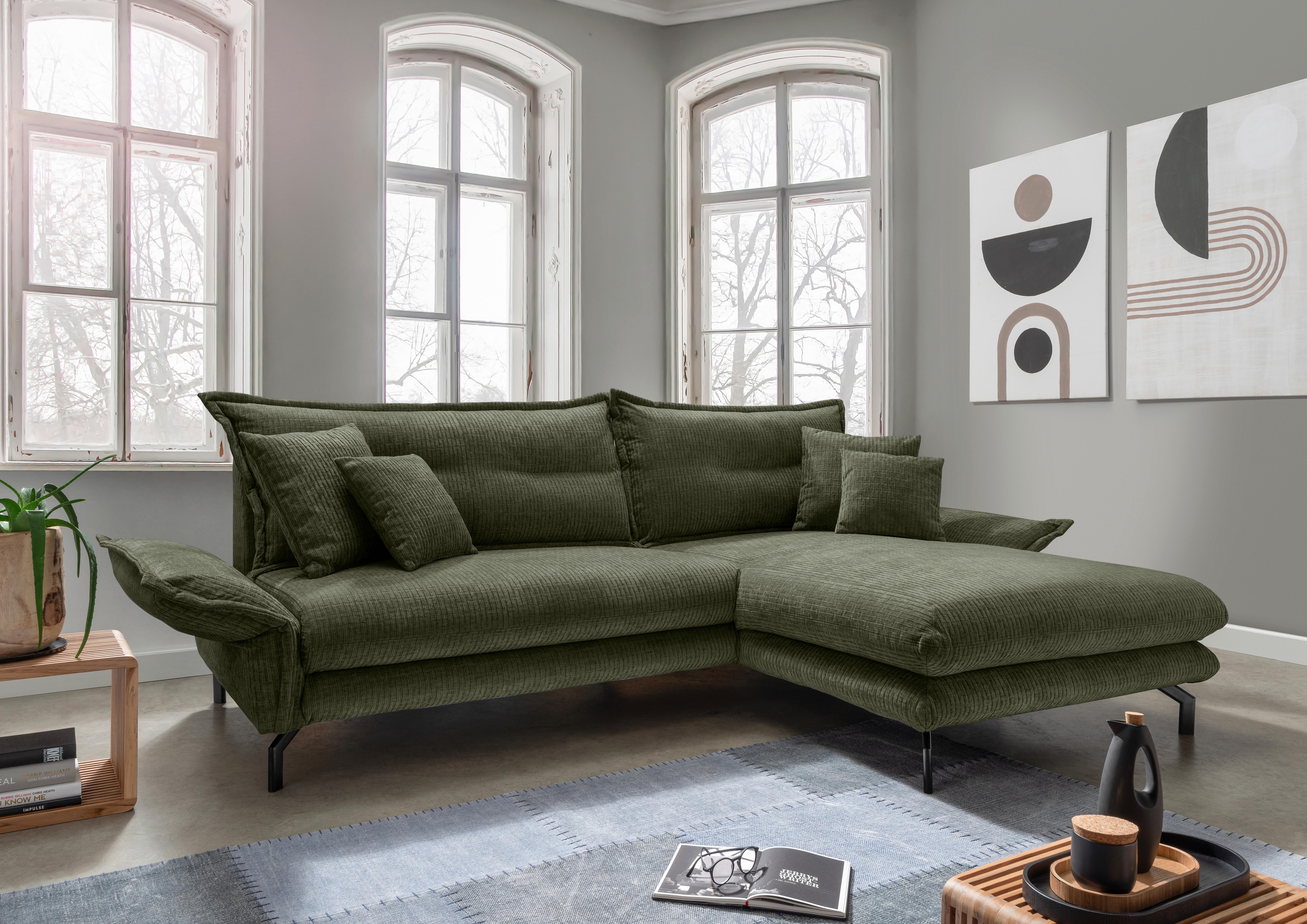 Ecksofa Lava ca. 255x180 cm Olivgrün - Schwarz/Olivgrün, Design, Textil/Metall (255/180cm) - Livetastic