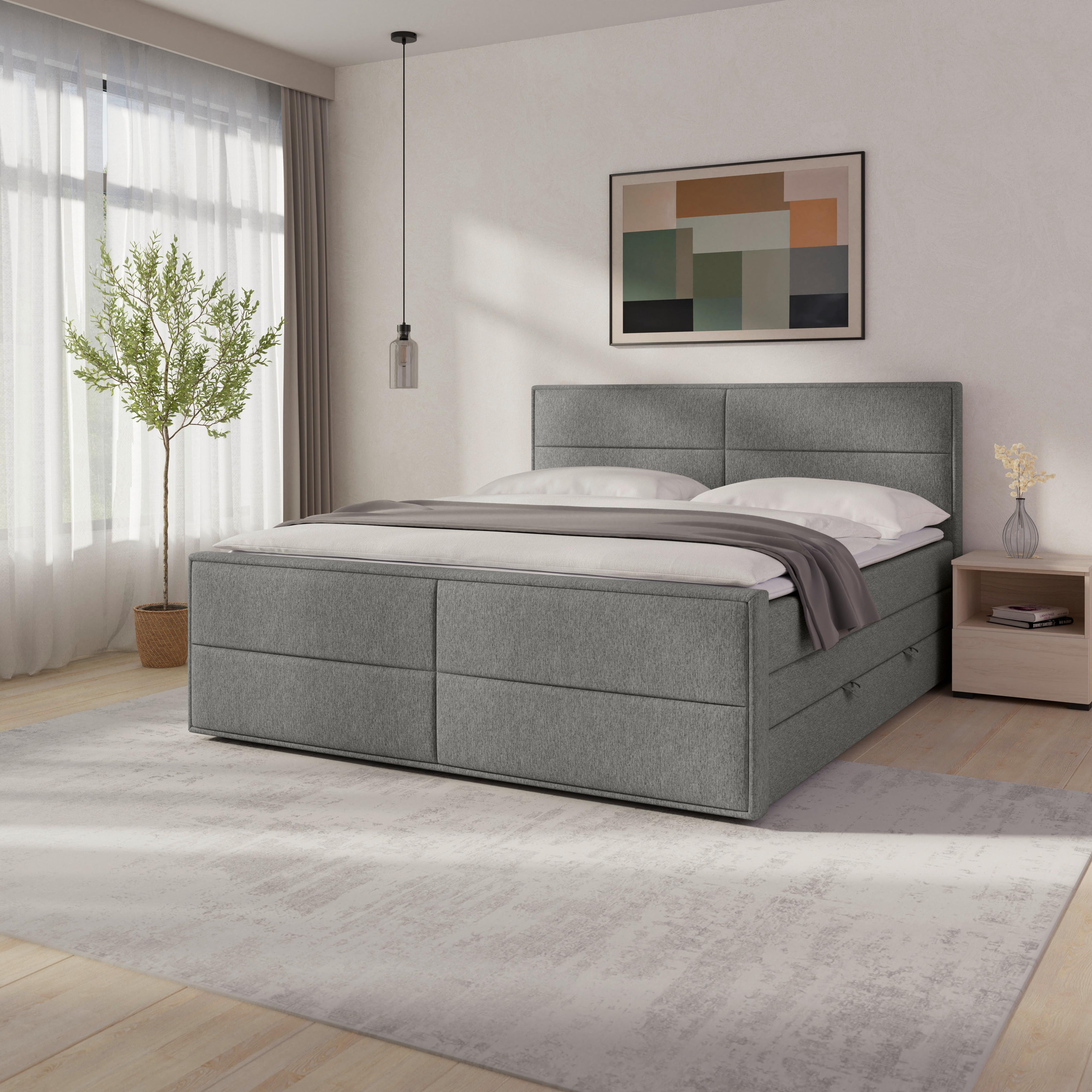 Boxspringbett Palermo ca. 180x200 cm Silberfarben - Silberfarben/Schwarz, MODERN, Karton/Holzwerkstoff (180/200cm) - MID.YOU