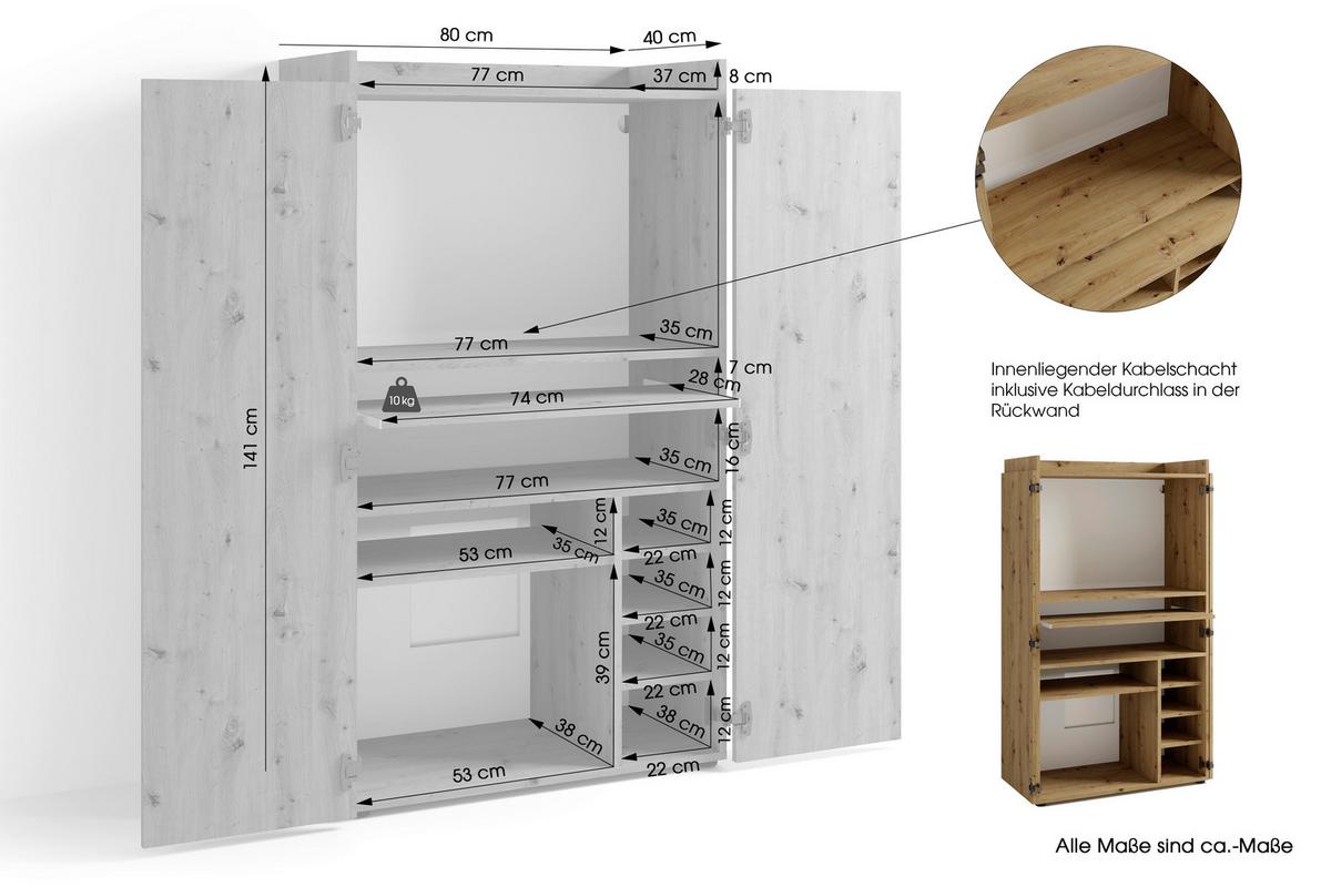 SEKRETÄR JANNE - Schwarz/Eiche Artisan, MODERN, Holzwerkstoff/Kunststoff (80/40/141cm) - MID.YOU