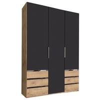 Drehtürenschrank Level 36A B: 150 cm Graphit/Eiche Dekor - Chromfarben/Eichefarben, MODERN, Holzwerkstoff/Kunststoff (150/216/58cm) - MID.YOU