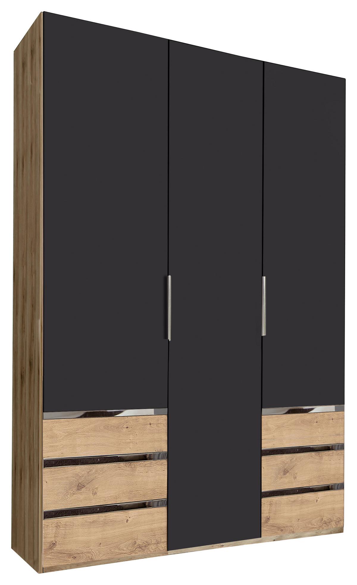 Drehtürenschrank Level 36A B: 150 cm Graphit/Eiche Dekor - Chromfarben/Eichefarben, MODERN, Holzwerkstoff/Kunststoff (150/216/58cm) - MID.YOU