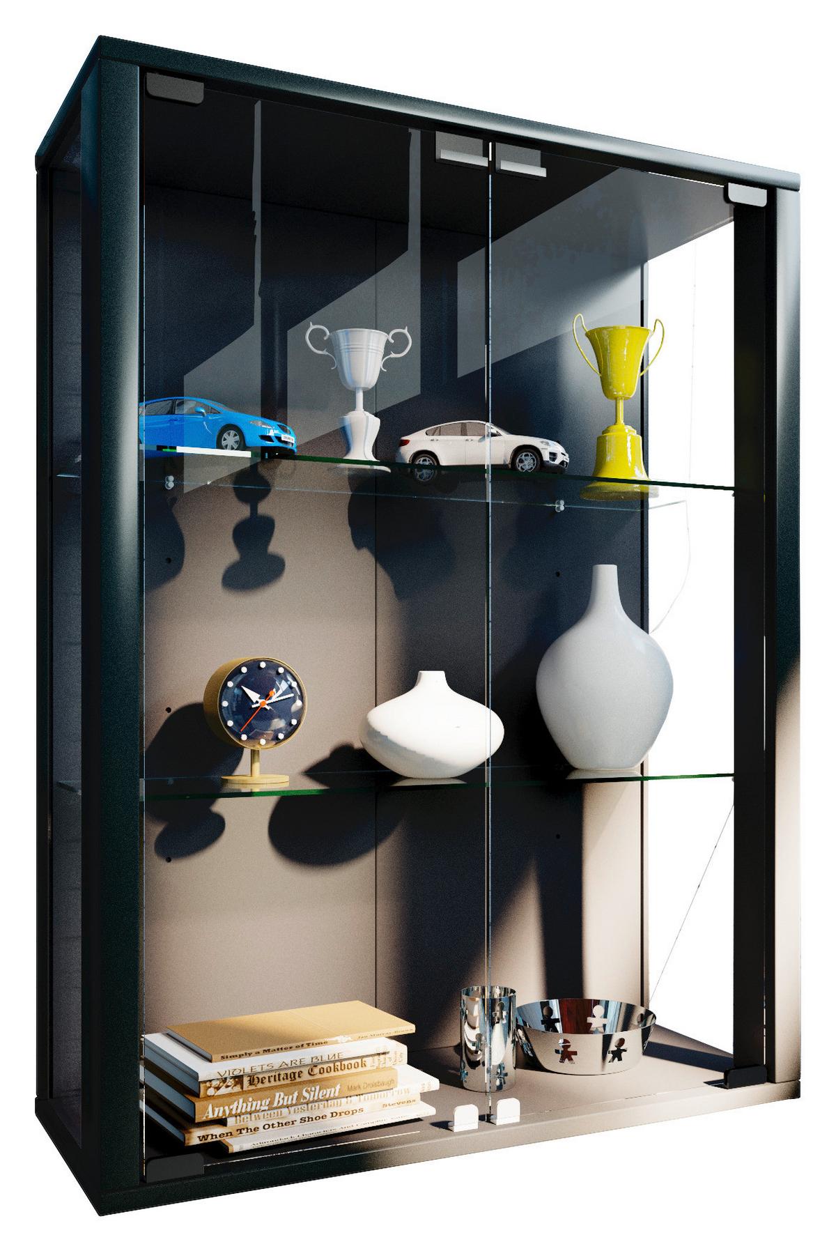 Viseča Vitrina Udina, Črna - črna, Konvencionalno, umetna masa/steklo (60/80/25cm) - MID.YOU