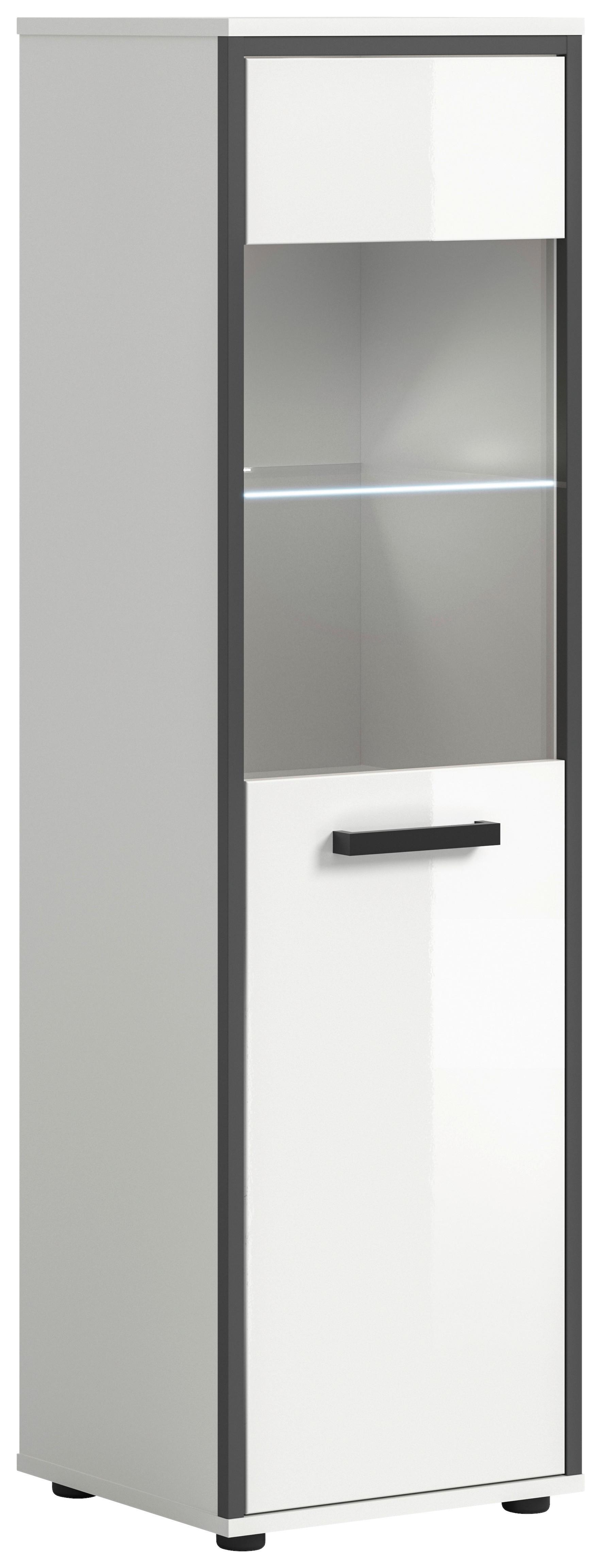 Midischrank Kojak Weiß/Anthrazit mit LED - Weiß Hochglanz/Schwarz, MODERN, Holzwerkstoff/Kunststoff (40/139/34cm) - MID.YOU