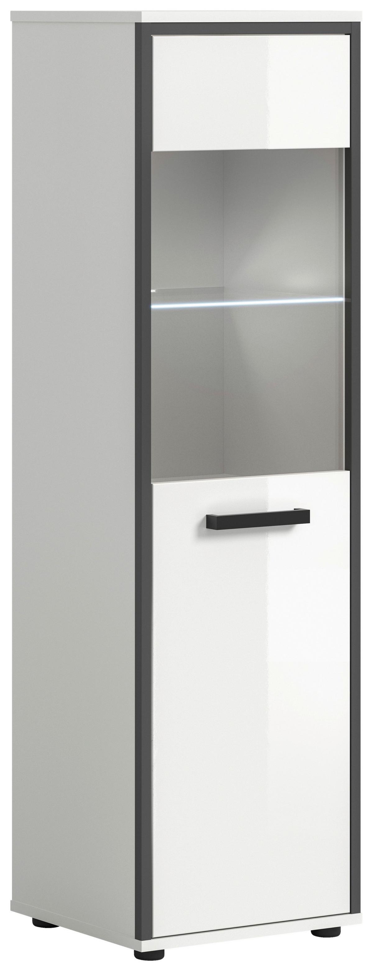 Midischrank Kojak Weiß/Anthrazit mit LED - Weiß Hochglanz/Schwarz, MODERN, Holzwerkstoff/Kunststoff (40/139/34cm) - MID.YOU