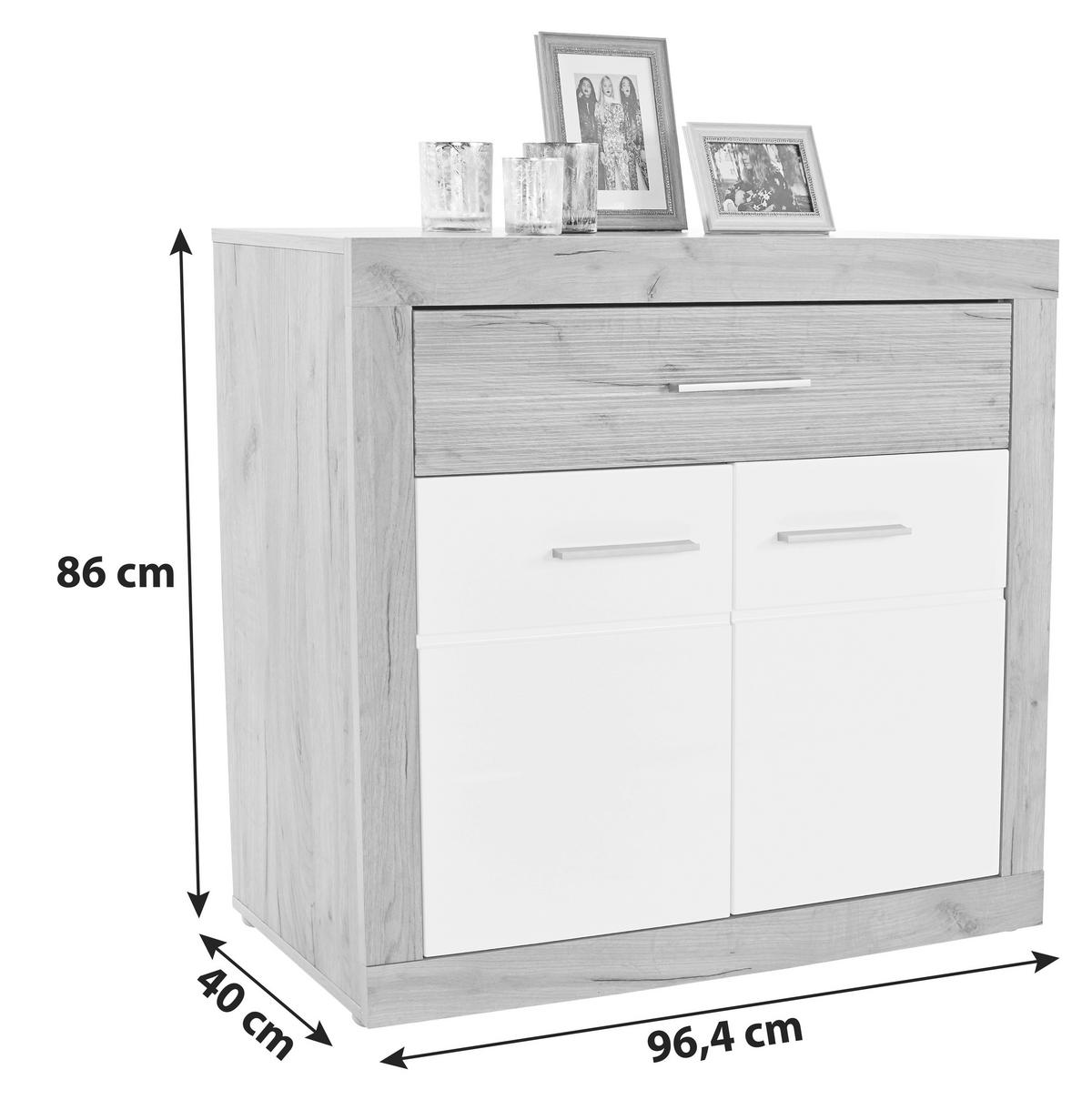 Comodă Malta - alb/culoare lemn stejar, Modern, material pe bază de lemn (96,4/86/39,9cm) - Modern Living