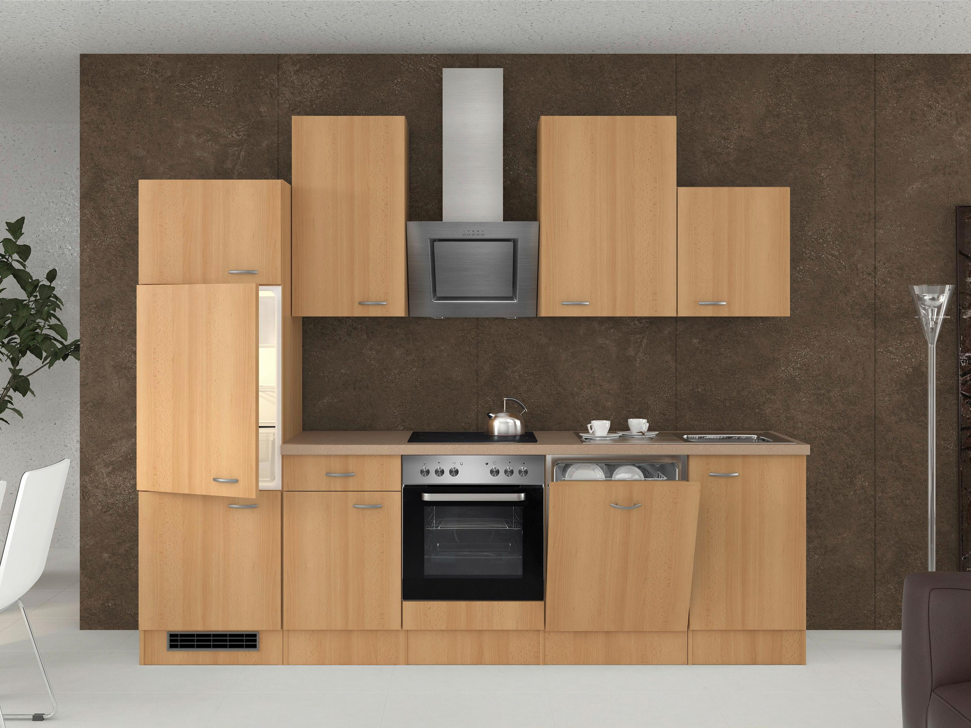 Kuhinjski Blok Z Aparati Nano, Barva Bukve - barve nerjavečega jekla/barve bukve, Moderno, umetna masa/leseni material (280cm) - FlexWell