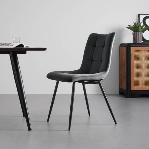 Stol Suri, Siva, Žamet - siva/črna, Moderno, kovina/tekstil (46/87/59cm) - Bessagi Home