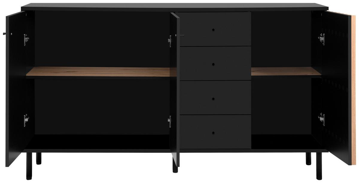 KOMODA SZEROKA MONZA - czarny/dąb artisan, Design, materiał drewnopochodny/metal (160/90/40cm) - Livetastic