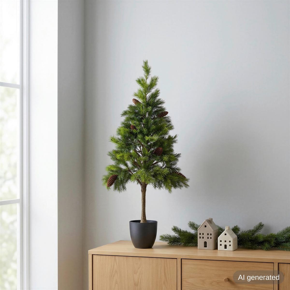 Kunstpflanze Tannenbäumchen Grün/Braun/Schwarz - Schwarz/Braun, Basics, Kunststoff (30/93cm)