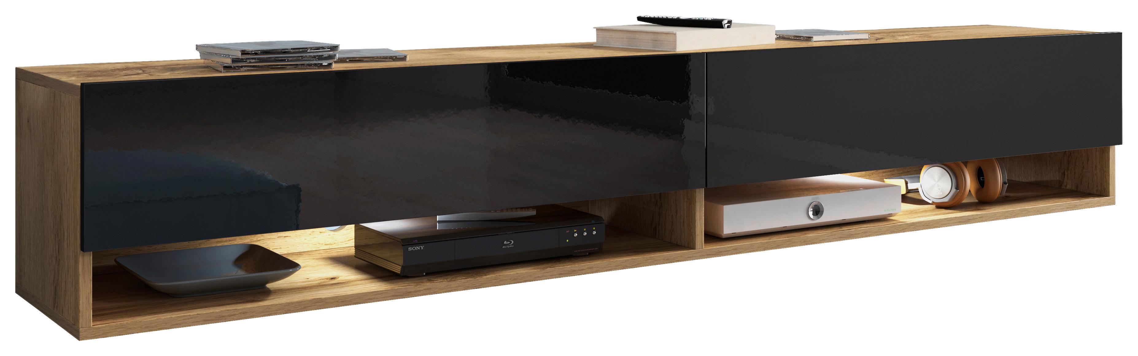 Nizka Omarica Lowa, Črna, Barva Hrasta, Led - hrast wotan/črna, Trendi, umetna masa/leseni material (180/30/32cm) - P & B