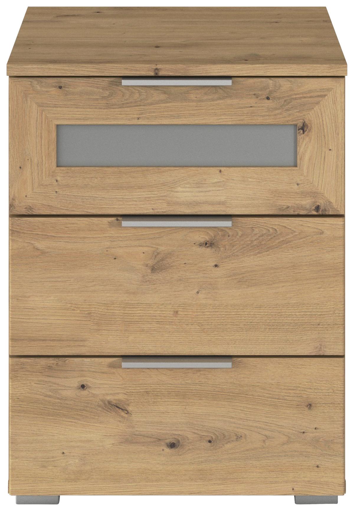 Nachtkästchen Mars 3L-GR Eiche Artisan/Klar - Klar/Alufarben, KONVENTIONELL, Glas/Holzwerkstoff (47/62/42cm) - Mömax