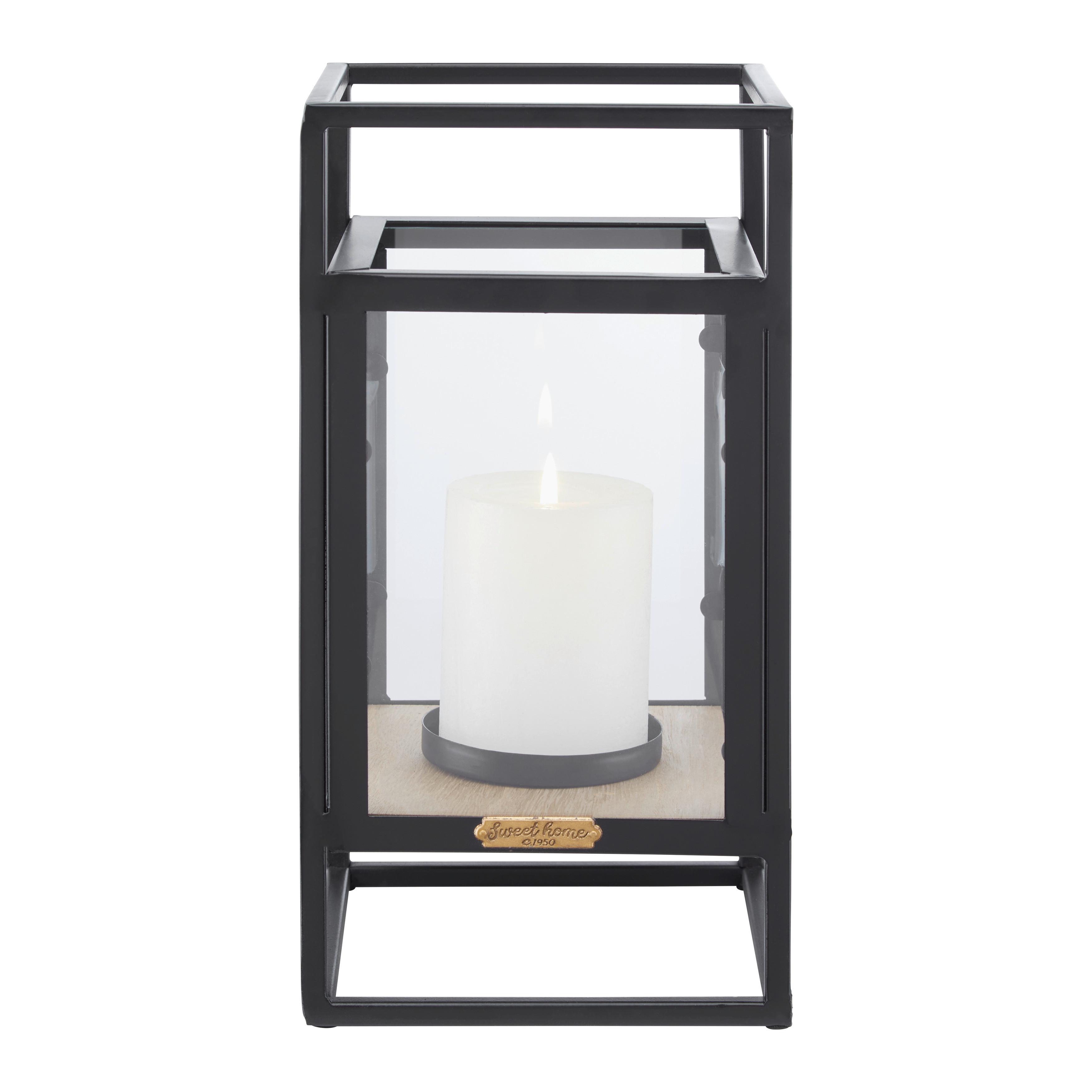 Laterne Tara in Schwarz - Schwarz/Naturfarben, MODERN, Glas/Holzwerkstoff (15/30/15cm) - Bessagi Home