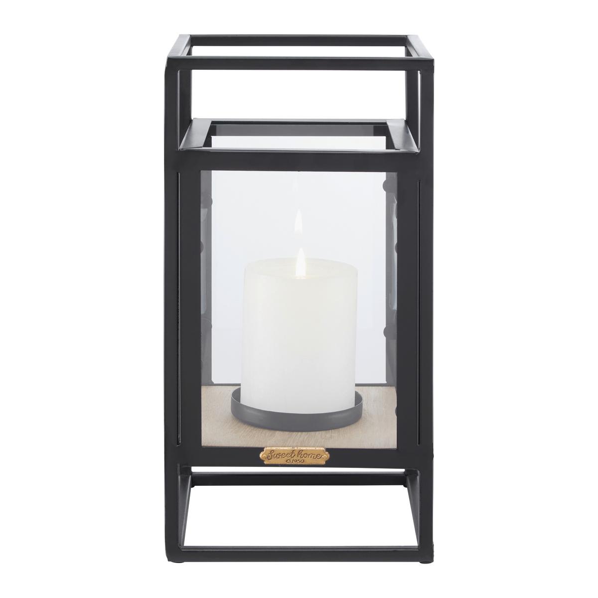 LATARNIA TARA - naturalny/czarny, Modern, materiał drewnopochodny/metal (15/30/15cm) - Bessagi Home
