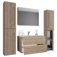 Kopalnica Badinos, Hrast - bela/barve aluminija, Moderno, kovina/leseni material (146cm) - MID.YOU
