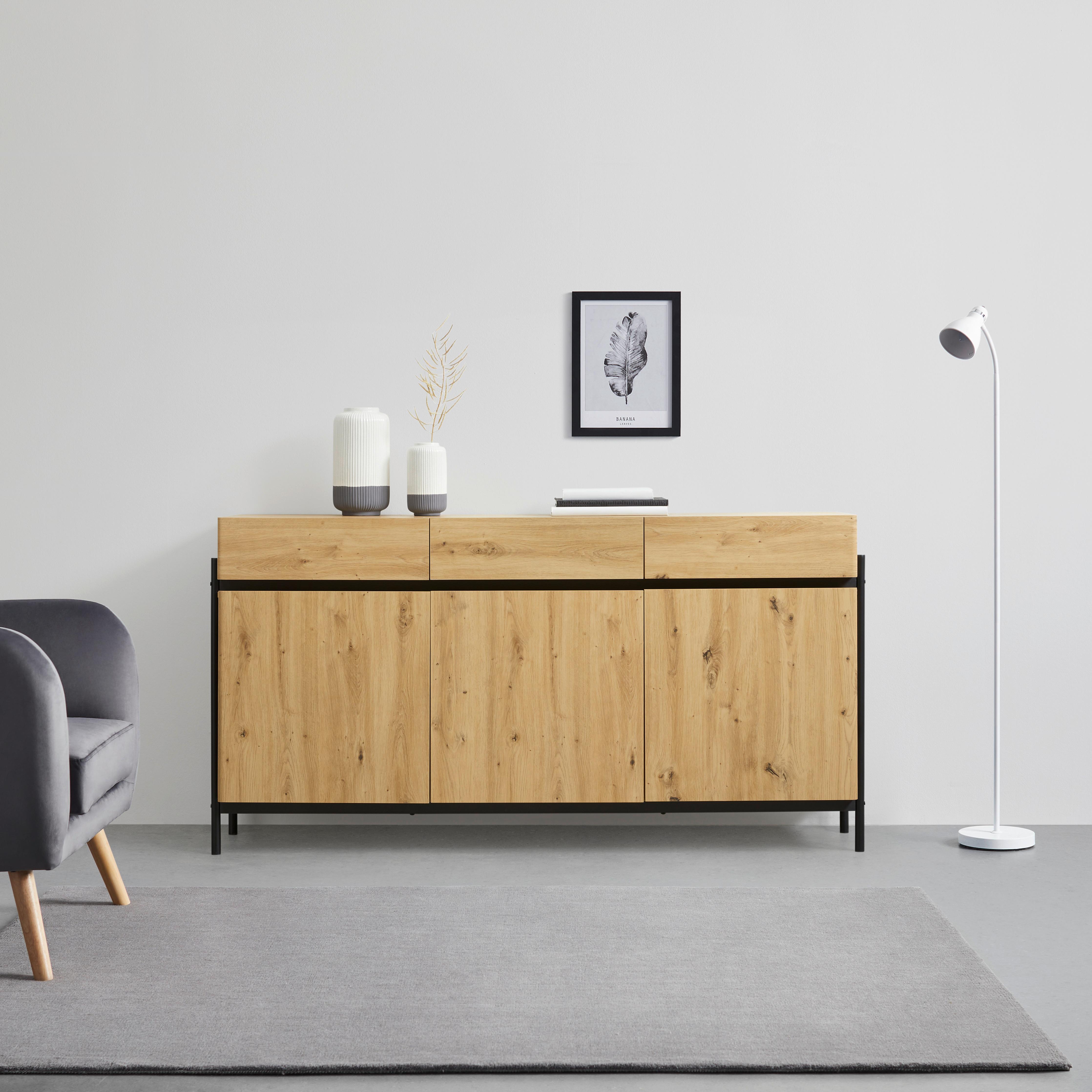 Sideboard Jasmina Eichefarben/ Schwarz MDF - Eichefarben/Schwarz, MODERN, Holz/Metall (175/90/41,5cm) - Bessagi Home