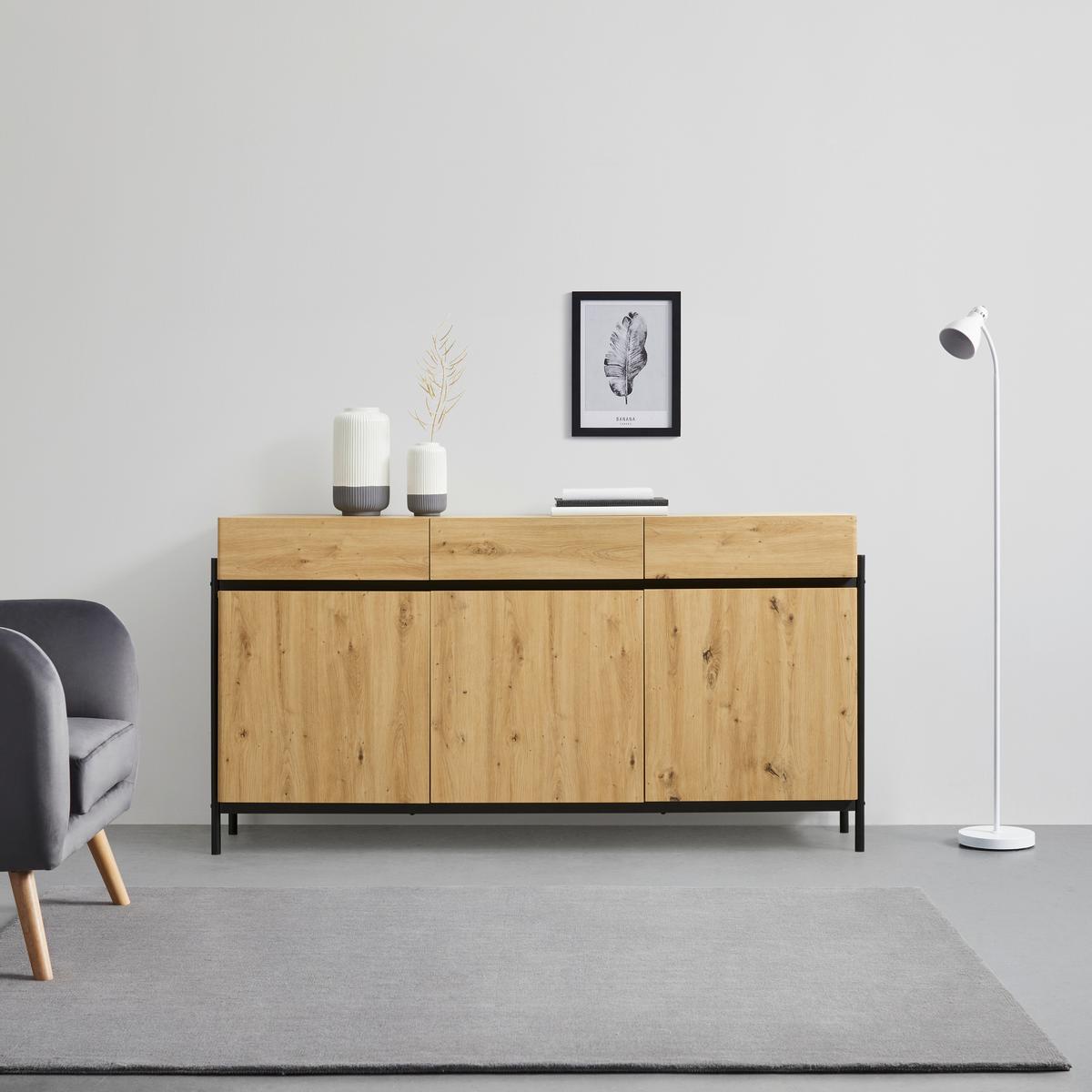 Sideboard Jasmina Eichefarben/ Schwarz MDF - Eichefarben/Schwarz, MODERN, Holz/Metall (175/90/41,5cm) - Bessagi Home