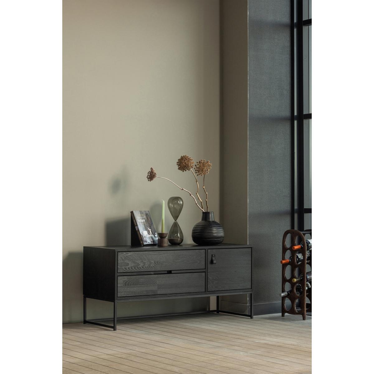 Lowboard Silas Schwarz - Schwarz, Design, Leder/Holz (120/55/44cm) - Livetastic