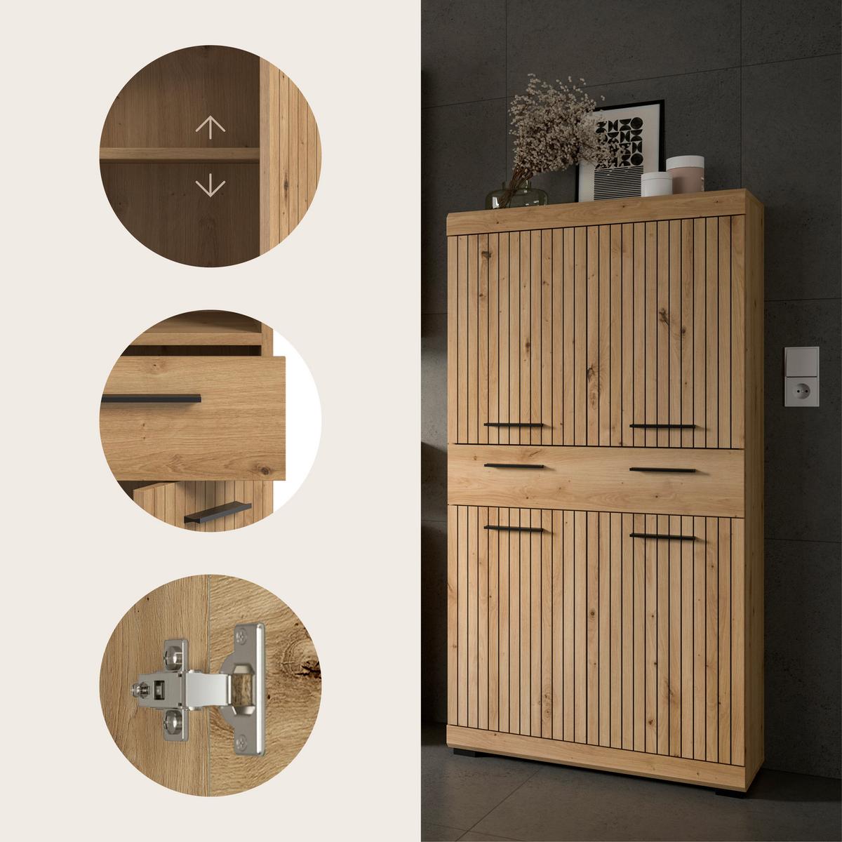 Midischrank Scout Eiche Artisan - Schwarz/Eiche Artisan, Trend, Holzwerkstoff/Kunststoff (74/141/31cm) - MID.YOU