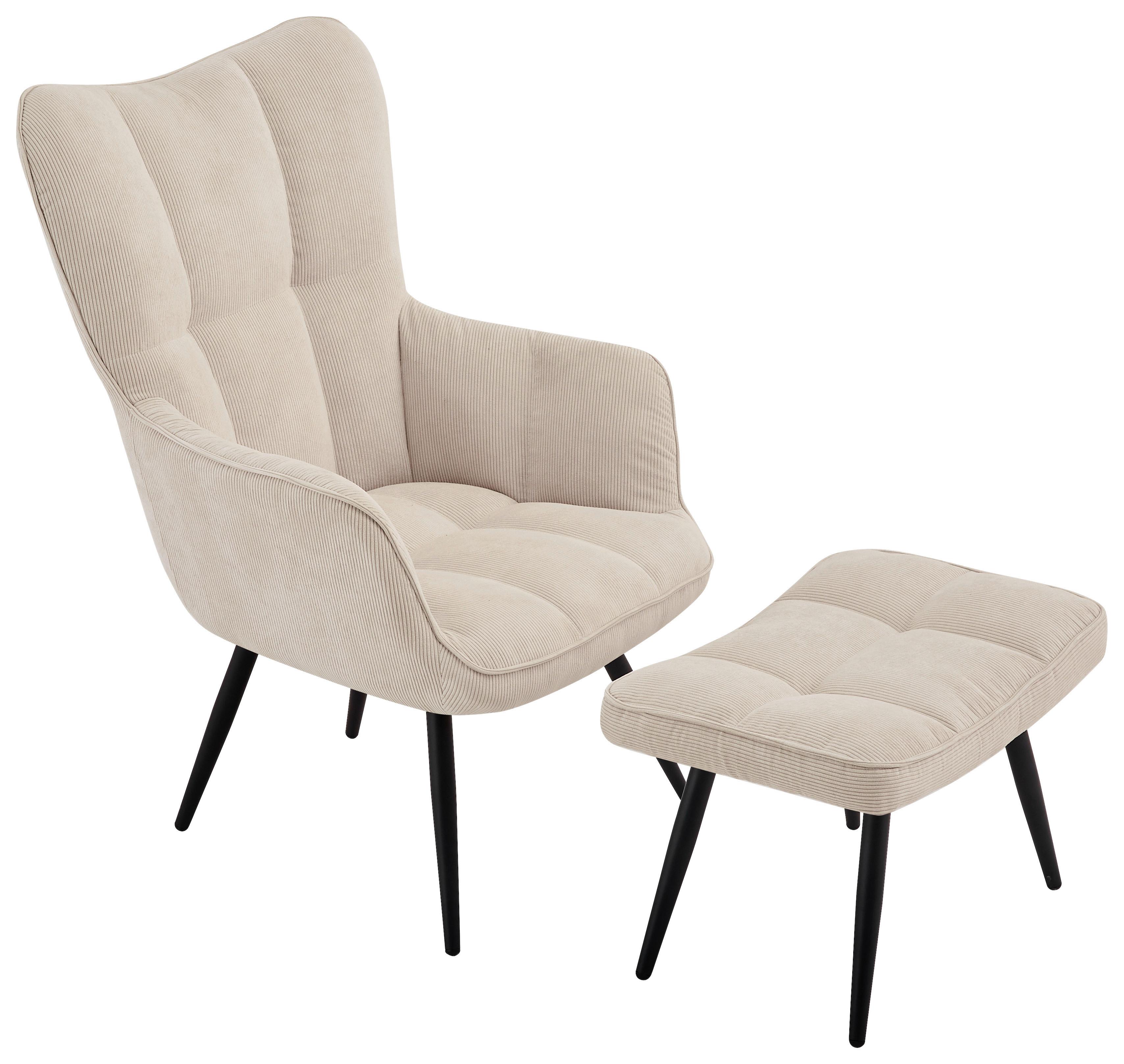 Fotelj Hanoi, Bež, S Taburejem - črna/bež, Moderno, kovina/tekstil (71/98/83cm)