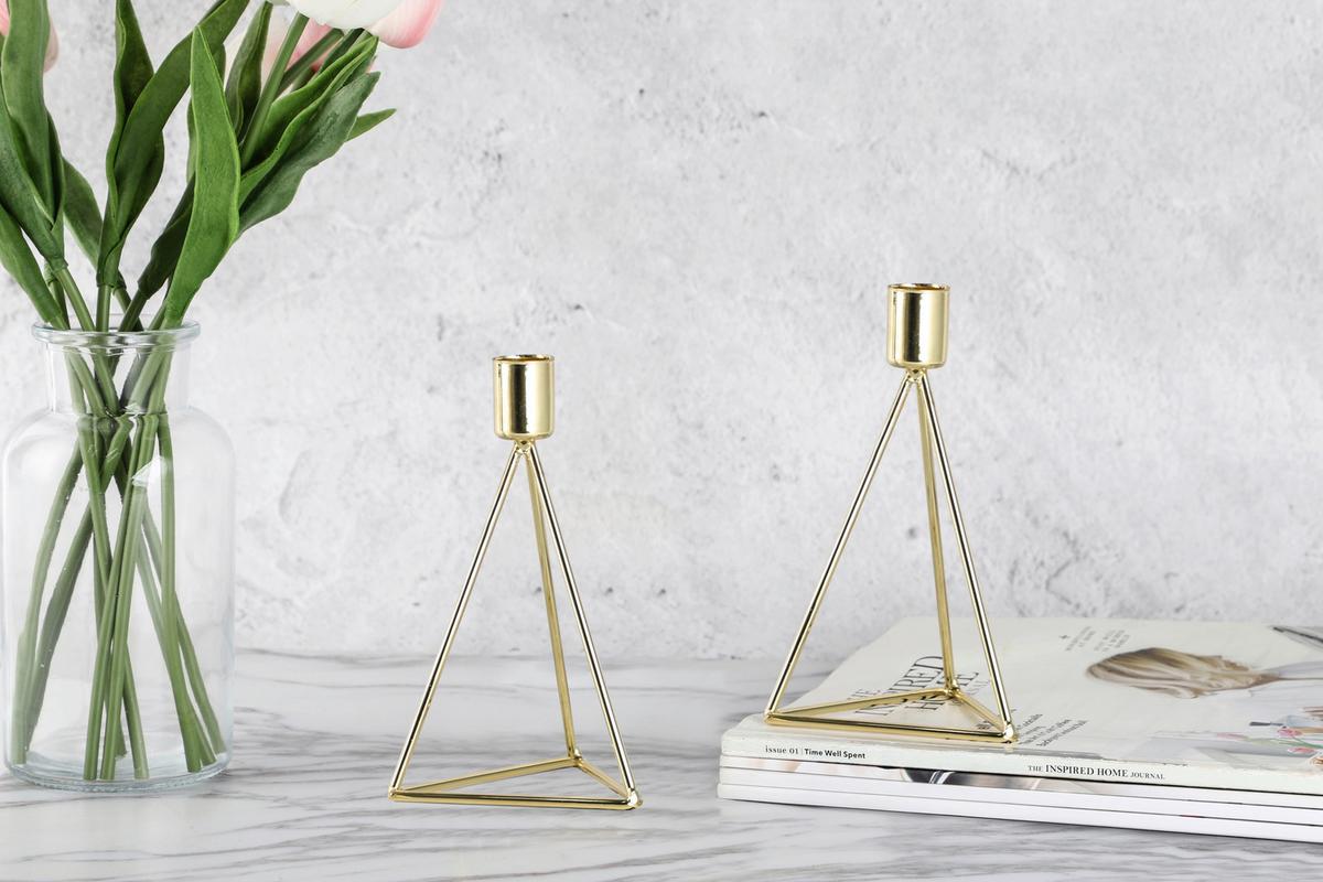 Kerzenhalter-Set Retro Design Goldfarben 2-teilig - Goldfarben, Basics, Metall (9,5/16,5cm) - Echtwerk