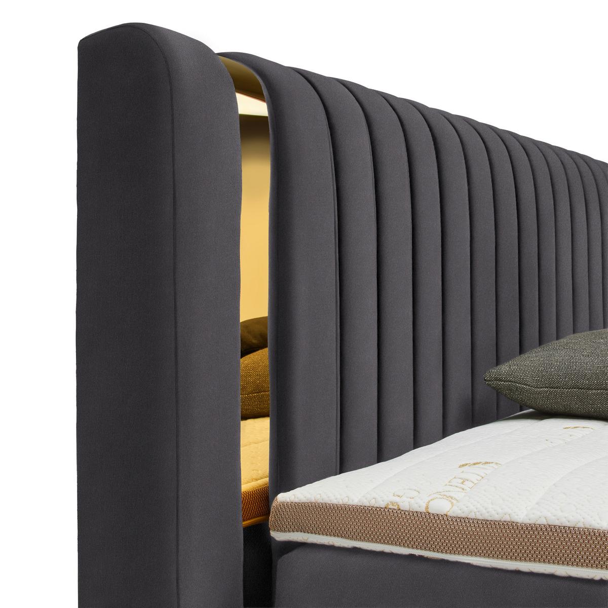 Boxspringbett Minola Gold Anthrazit ca. 160x200cm - Anthrazit/Schwarz, KONVENTIONELL, Kunststoff/Textil (160/200cm) - Premium Living
